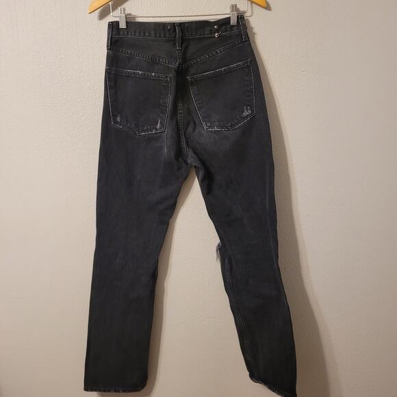 Agolde 90s Pinch Waist Button Fly Jeans Womens 25 Black Distressed High Rise - Picture 5 of 12